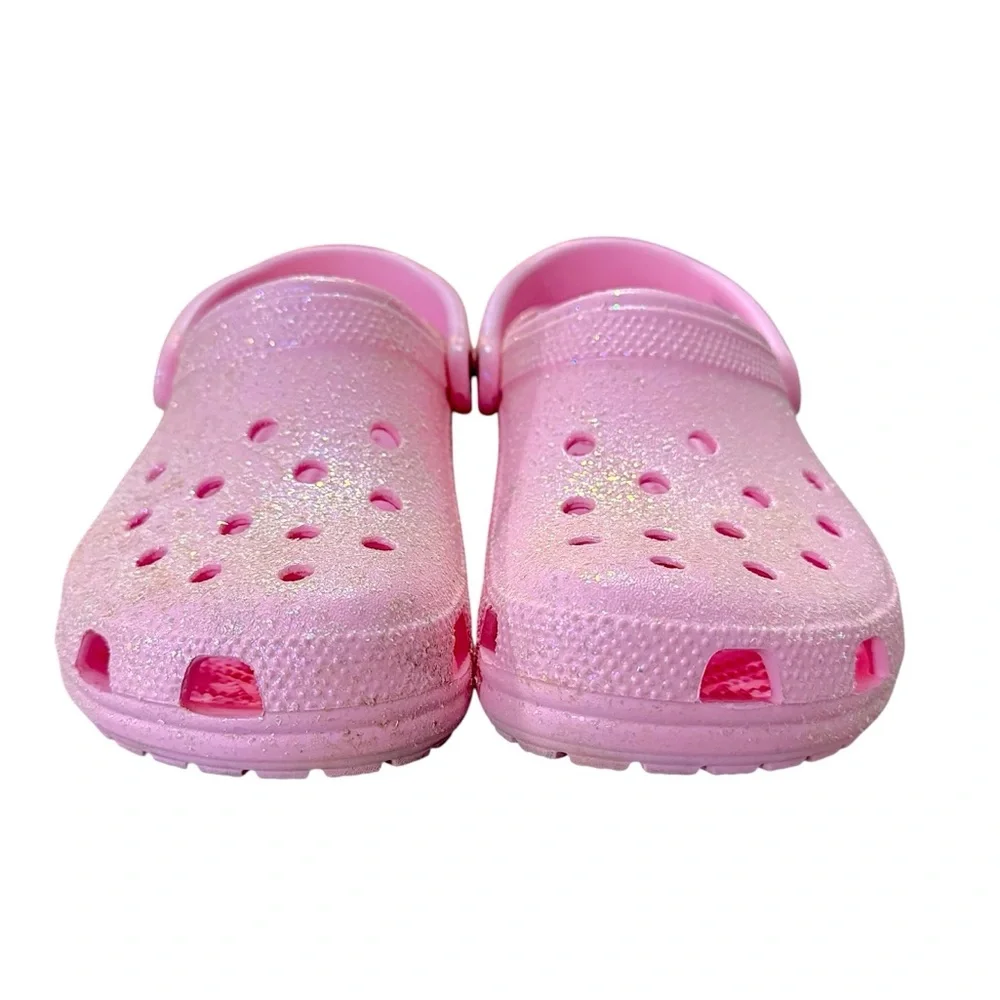 CROCS Classic Fit Girls Pink Tweed Slip On Glitter Clogs Big Kids J 5